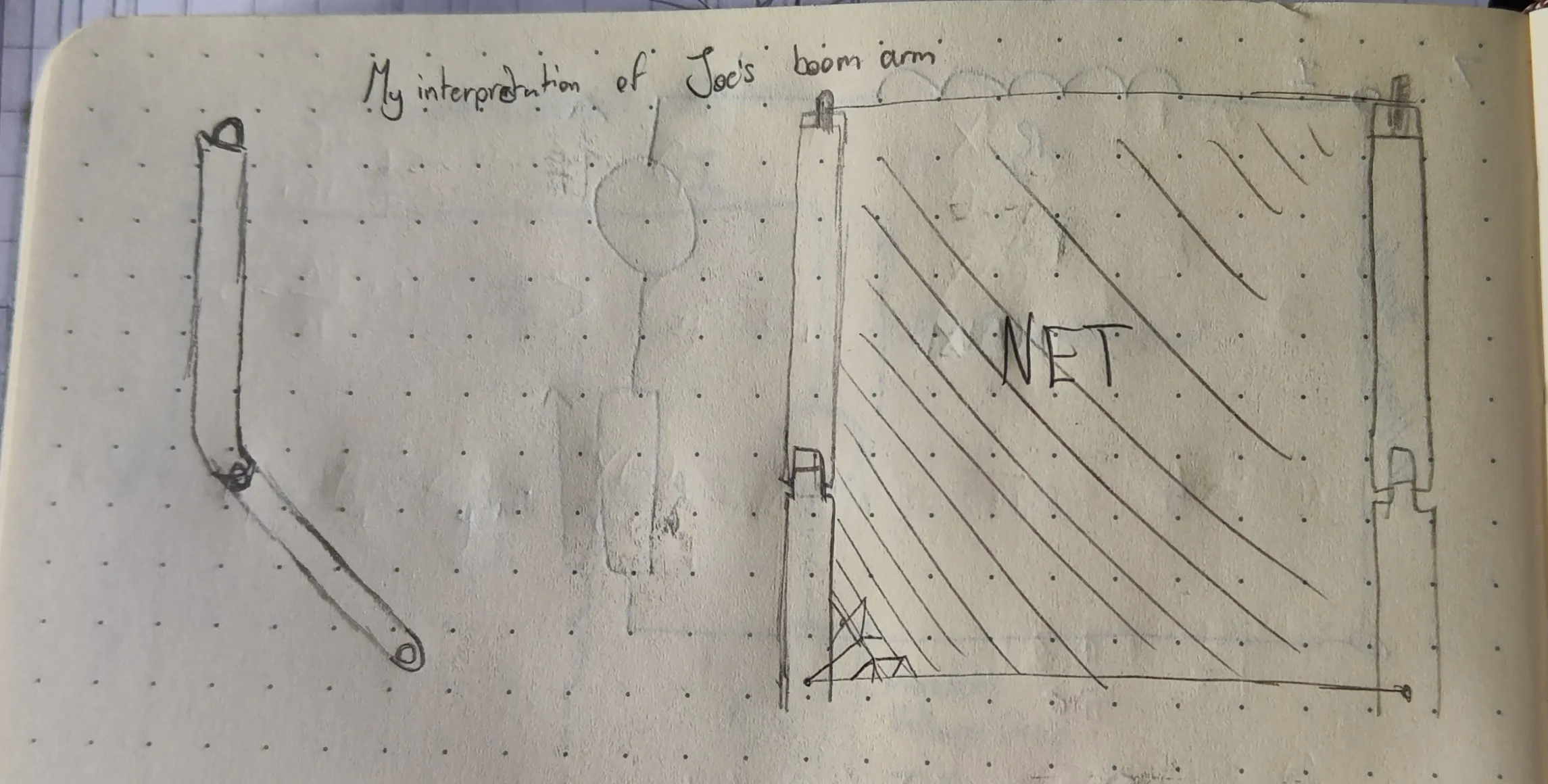Initial boom-arm concept sketch with net barrier idea