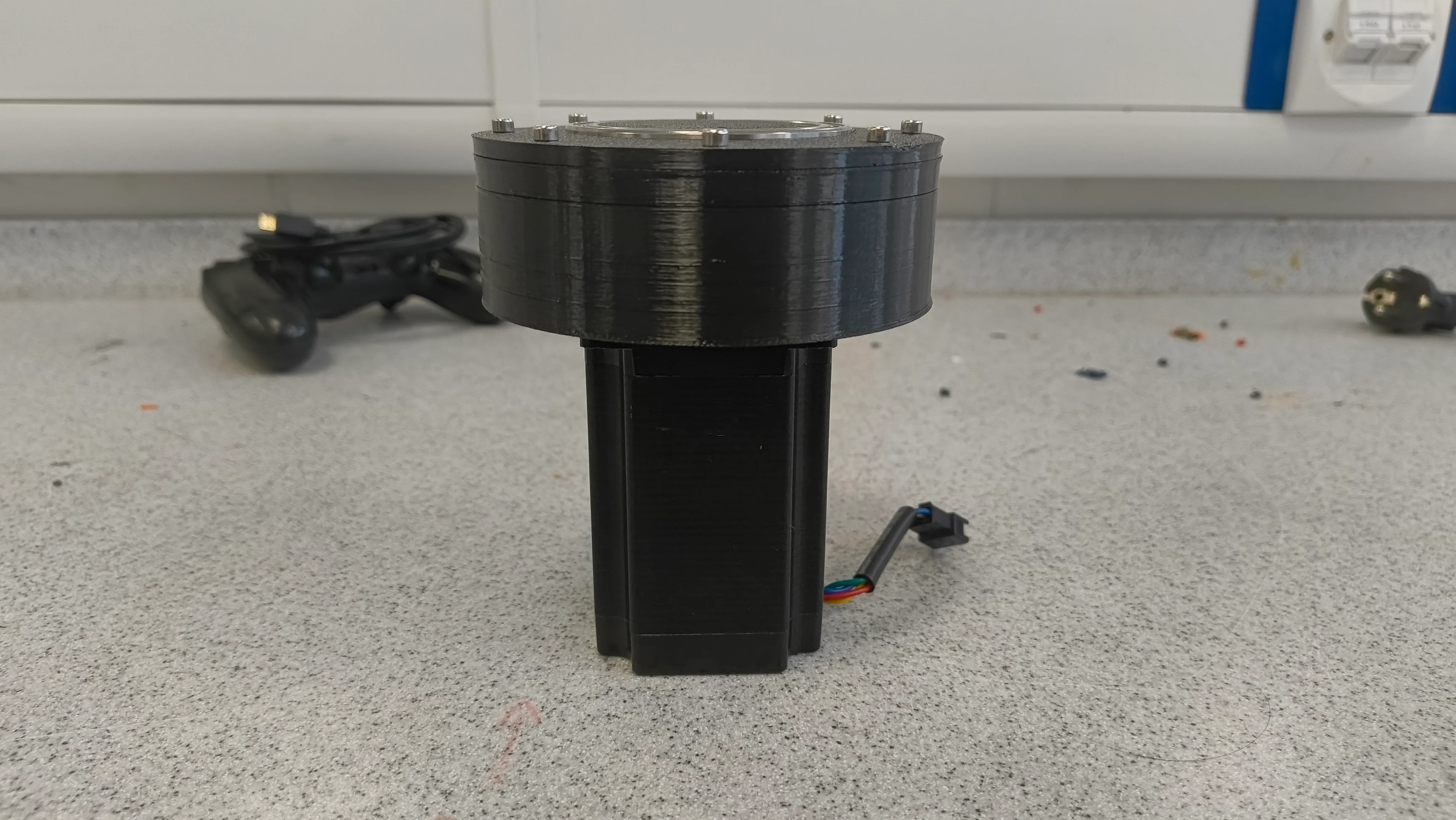 3D-printed reducer assembly — side view